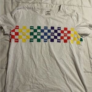 Victoria's Secret PINK Rainbow Pride T-Shirt Small Flag Checkerboard LGBTQ